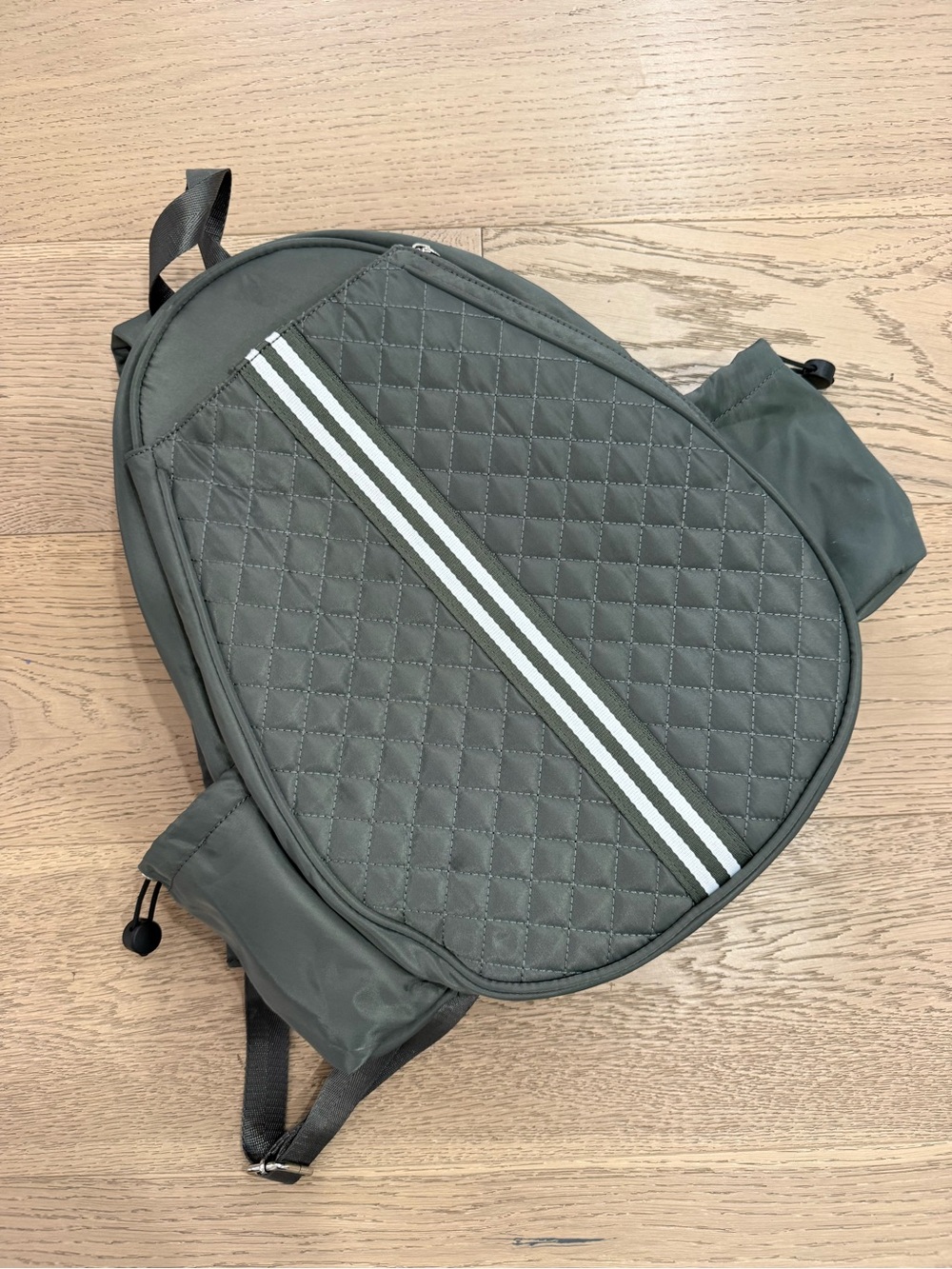 Women’s Quilted Olive Green Tennis Backpack with Contrast Stripe